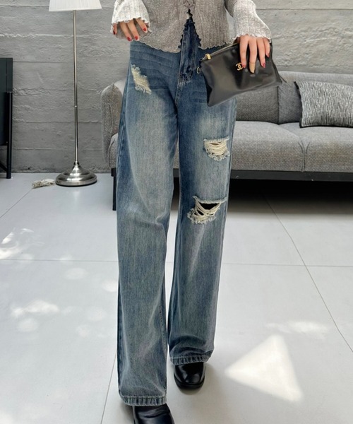 Ada.(エイダ)の「ダメージ デニム パンツ(デニムパンツ・レディース・ブルー/ダークブルー・M/S)」の7枚目の写真