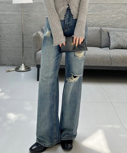 Ada.(エイダ)の「ダメージ デニム パンツ(デニムパンツ・レディース・ブルー/ダークブルー・M/S)」の8枚目の写真