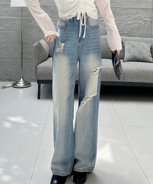Ada.(エイダ)の「ダメージ デニム パンツ(デニムパンツ・レディース・ブルー/ダークブルー・M/S)」の14枚目の写真