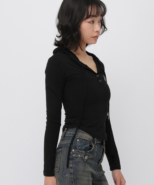 MUCENT(ムセント)の「★K-POPアイドル着用 MUCENT/RUEN フーディ― ロングスリーブ(Tシャツ/カットソー・レディース・ブラック/ホワイト/グレー・FREE)」の21枚目の写真