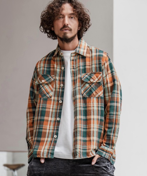 ms6292-ヴィンテージライクネルチェックシャツ(HLCM0224)（シャツ