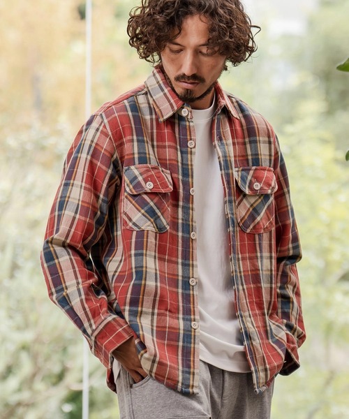 ms6292-ヴィンテージライクネルチェックシャツ(HLCM0224)（シャツ