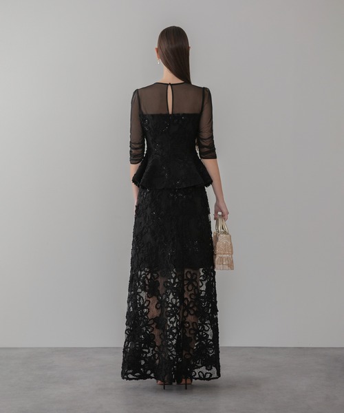 Leja(レジャ)の「【LEJA LUXE】フラワーレースペプラムセットアップドレスワンピース2点セット美脚効果結婚式 パーティードレス 成人式 二次会 同窓会 お呼ばれ オケージョン 20代 30代(ドレス・レディース・ブラック・SMALL/MEDIUM/LARGE)」の3枚目の写真