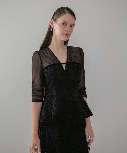 LEJA LUXE】フラワーレースペプラムセットアップドレスワンピース2点