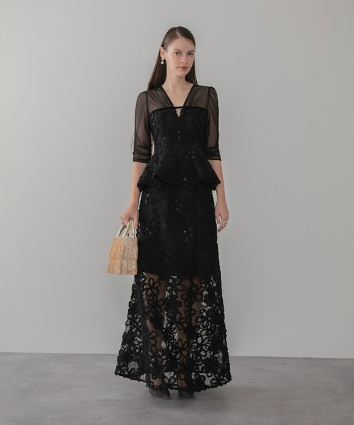 セール】【LEJA LUXE】フラワーレースペプラムセットアップドレス