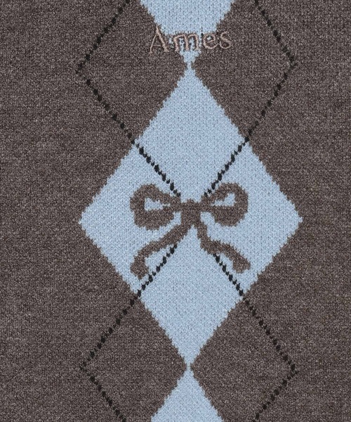 AMESWORLDWIDE（アメスワールドワイド）の「AMES WORLDWIDE／Vネックアーガイルニットカーディガン（カーディガン/ボレロ・レディース・グレー/ブラウン/チャコール・FREE）」の9枚目の写真