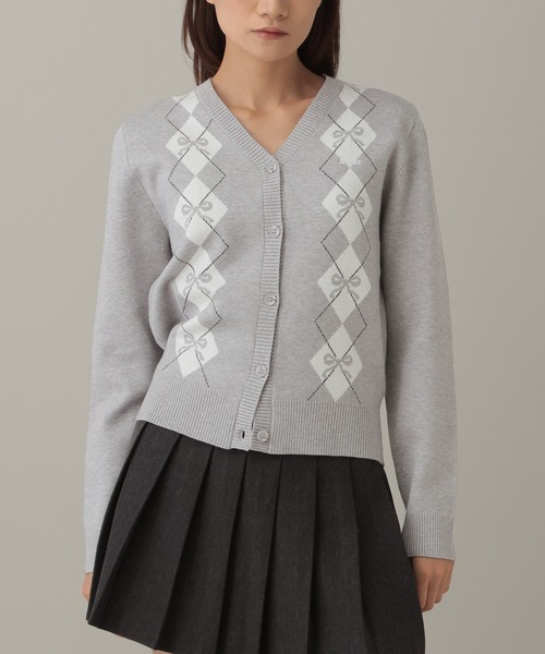 AMESWORLDWIDE（アメスワールドワイド）の「AMES WORLDWIDE／Vネックアーガイルニットカーディガン（カーディガン/ボレロ・レディース・グレー/ブラウン/チャコール・FREE）」の19枚目の写真
