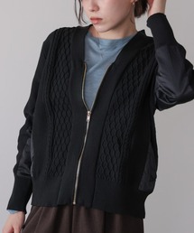 Bou Jeloud（ブージュルード）の「ケーブル布帛ドッキングジップブルゾン（カーディガン/ボレロ）」