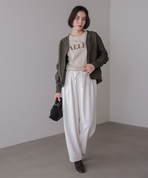 Bou Jeloud（ブージュルード）の「ケーブル布帛ドッキングジップブルゾン（カーディガン/ボレロ・レディース・カーキ/ブラック・FREE）」の5枚目の写真