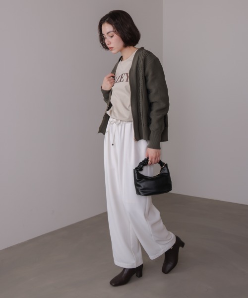 Bou Jeloud（ブージュルード）の「ケーブル布帛ドッキングジップブルゾン（カーディガン/ボレロ・レディース・カーキ/ブラック・FREE）」の7枚目の写真