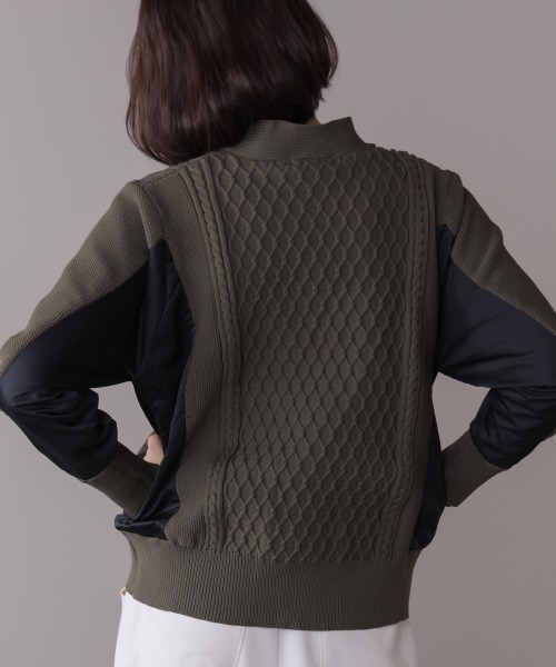 Bou Jeloud（ブージュルード）の「ケーブル布帛ドッキングジップブルゾン（カーディガン/ボレロ・レディース・カーキ/ブラック・FREE）」の13枚目の写真