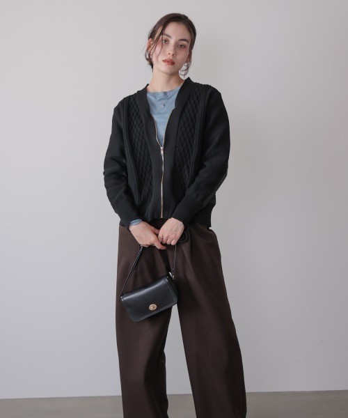 Bou Jeloud（ブージュルード）の「ケーブル布帛ドッキングジップブルゾン（カーディガン/ボレロ・レディース・カーキ/ブラック・FREE）」の15枚目の写真