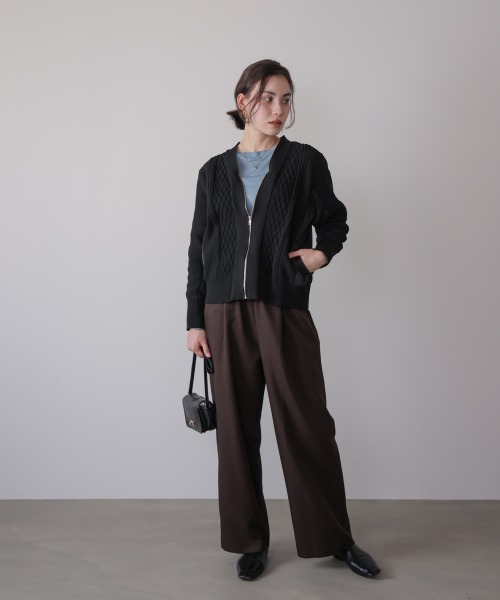 Bou Jeloud（ブージュルード）の「ケーブル布帛ドッキングジップブルゾン（カーディガン/ボレロ・レディース・カーキ/ブラック・FREE）」の16枚目の写真