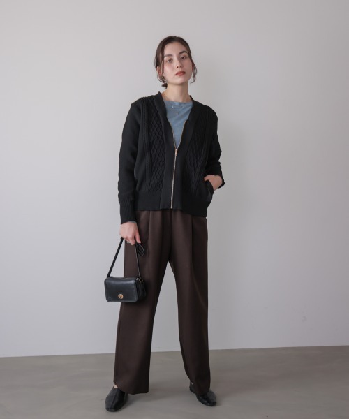 Bou Jeloud（ブージュルード）の「ケーブル布帛ドッキングジップブルゾン（カーディガン/ボレロ・レディース・カーキ/ブラック・FREE）」の19枚目の写真