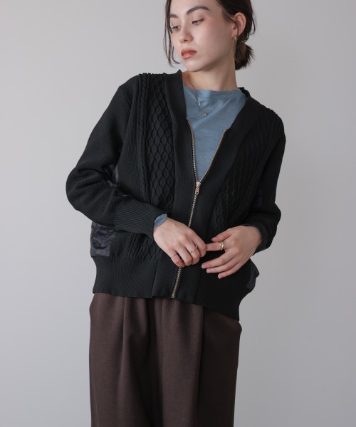 Bou Jeloud（ブージュルード）の「ケーブル布帛ドッキングジップブルゾン（カーディガン/ボレロ・レディース・カーキ/ブラック・FREE）」の20枚目の写真