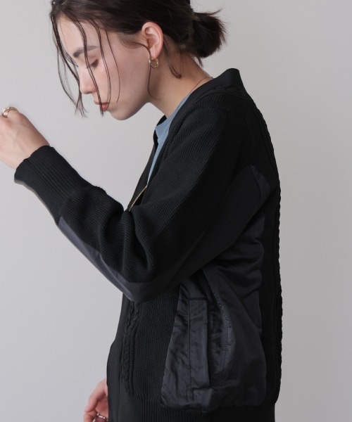 Bou Jeloud（ブージュルード）の「ケーブル布帛ドッキングジップブルゾン（カーディガン/ボレロ・レディース・カーキ/ブラック・FREE）」の21枚目の写真