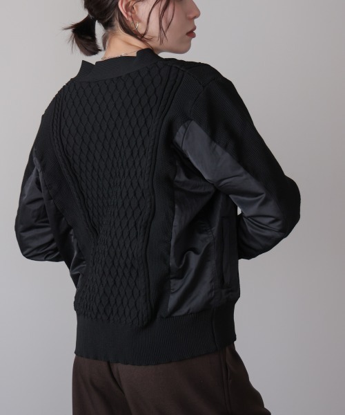 Bou Jeloud（ブージュルード）の「ケーブル布帛ドッキングジップブルゾン（カーディガン/ボレロ・レディース・カーキ/ブラック・FREE）」の22枚目の写真