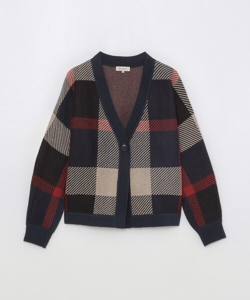 【美品】ブルーレーベルクレストブリッジ 金ボタン チェック カーディガン 人気 クレストブリッジチェックウーリージャカードカーディガン