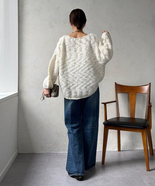 DouDou（ドゥドゥ）の「ローゲージニット（ニット/セーター・レディース・サックスブルー/グレー/レッド/レモンイエロー/オフホワイト/ピンク・FREE）」の18枚目の写真