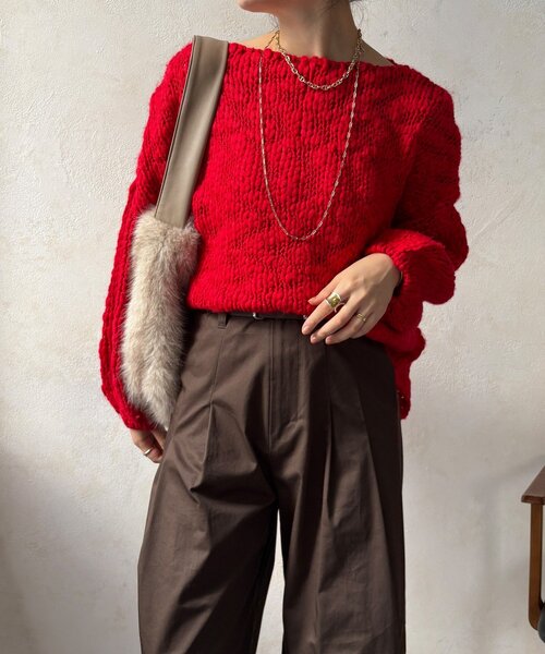 DouDou（ドゥドゥ）の「ローゲージニット（ニット/セーター・レディース・サックスブルー/グレー/レッド/レモンイエロー/オフホワイト/ピンク・FREE）」の7枚目の写真