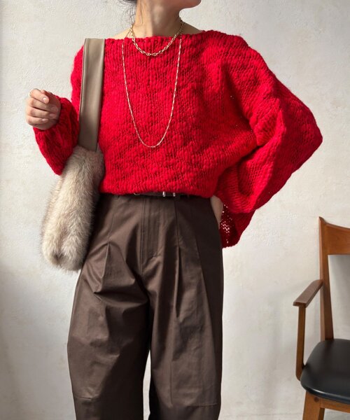 DouDou（ドゥドゥ）の「ローゲージニット（ニット/セーター・レディース・サックスブルー/グレー/レッド/レモンイエロー/オフホワイト/ピンク・FREE）」の8枚目の写真