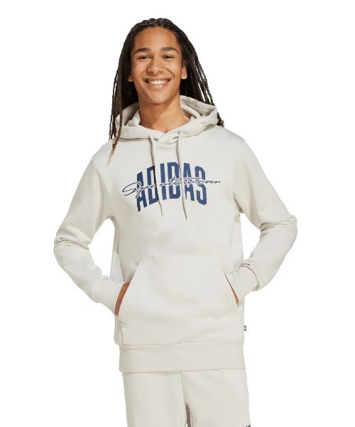 adidas(アディダス)の「アディダス adidas カレッジ スクリプト グラフィック パーカー(パーカー・メンズ・グレー/ネイビー・3L/LL/L/M/S)」の2枚目の写真