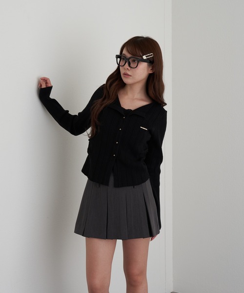 RAY CASSIN(レイカズン)の「レースレイヤードリブ前あきニット(ニット/セーター・レディース・ブラウン/ブラック/ライトベージュ/チャコールグレー・FREE)」の6枚目の写真