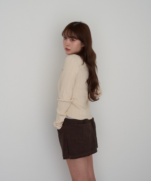 RAY CASSIN(レイカズン)の「レースレイヤードリブ前あきニット(ニット/セーター・レディース・ブラウン/ブラック/ライトベージュ/チャコールグレー・FREE)」の13枚目の写真