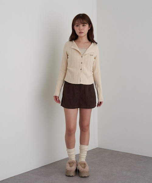 RAY CASSIN(レイカズン)の「レースレイヤードリブ前あきニット(ニット/セーター・レディース・ブラウン/ブラック/ライトベージュ/チャコールグレー・FREE)」の15枚目の写真