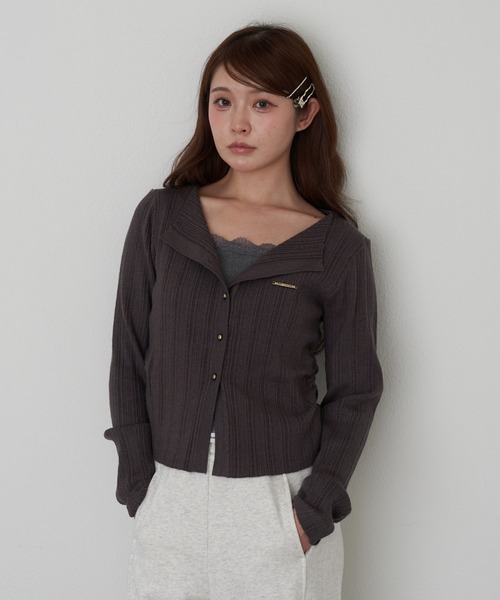 RAY CASSIN(レイカズン)の「レースレイヤードリブ前あきニット(ニット/セーター・レディース・ブラウン/ブラック/ライトベージュ/チャコールグレー・FREE)」の18枚目の写真