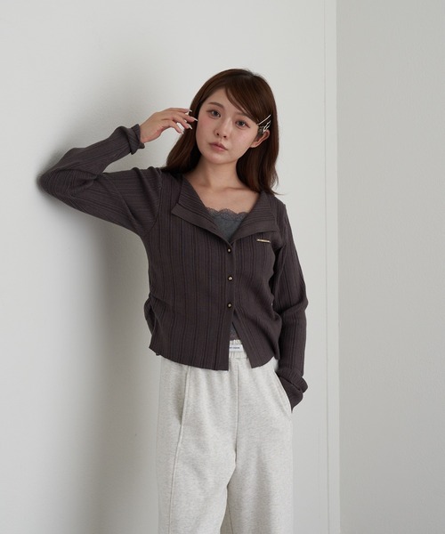 RAY CASSIN(レイカズン)の「レースレイヤードリブ前あきニット(ニット/セーター・レディース・ブラウン/ブラック/ライトベージュ/チャコールグレー・FREE)」の19枚目の写真