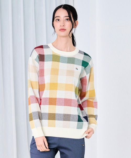 Arnold Palmer（アーノルドパーマー）の「シェア パーマーチェック ジャガードニット プルオーバー（ニット/セーター・レディース・ネイビー/ベージュ/アイボリー・LL/L/M/S/XS）」の2枚目の写真