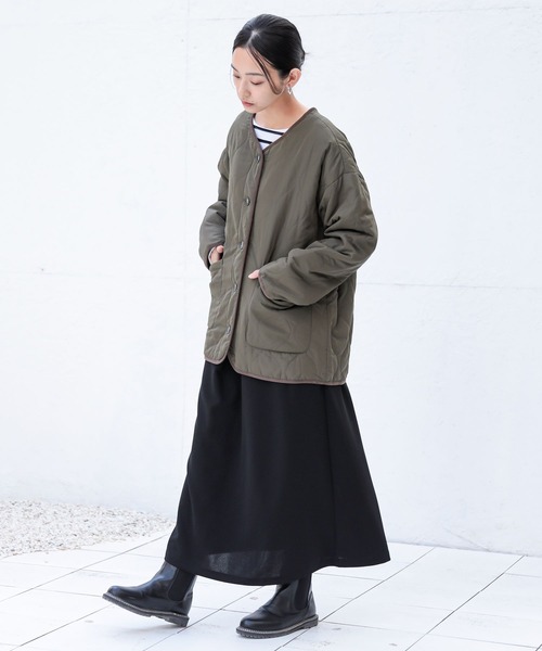 n'OrLABEL（ノアールレーベル）の「『ノーカラーキルティングジャケット』（その他アウター・レディース・カーキ/ブラック/ベージュ・FREE）」の13枚目の写真