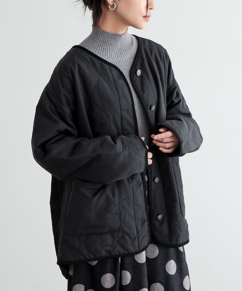 n'OrLABEL（ノアールレーベル）の「『ノーカラーキルティングジャケット』（その他アウター・レディース・カーキ/ブラック/ベージュ・FREE）」の8枚目の写真