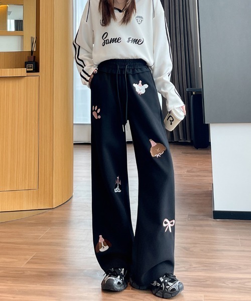 セール】イラスト入りワイドスウェットパンツ（スウェットパンツ