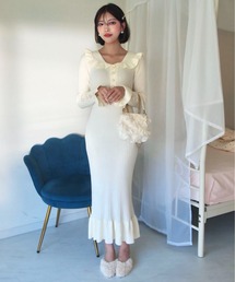 Mejoul | 【2025秋冬新作】フリルカラーマーメイドリブニットワンピース(ワンピース)