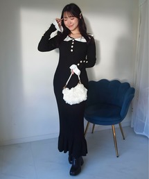 Mejoul | 【2025秋冬新作】フリルカラーマーメイドリブニットワンピース(ワンピース)