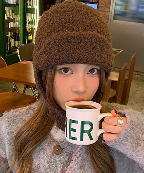 DAY CLOSET（デイ クローゼット）の「【耳まで暖かい/保温性・通気性あり】ループニット耳あて付きトルーパーハット レディース（ニットキャップ/ビーニー・レディース・ブラウン/ホワイト/ブルーグレー/ブラック/モカ・ONE SIZE）」の14枚目の写真