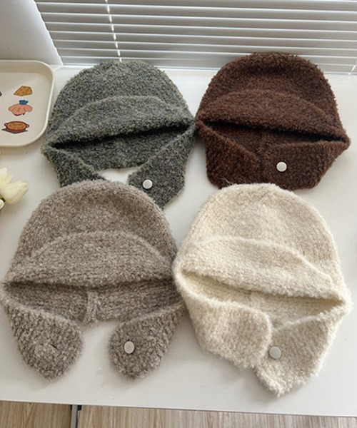 DAY CLOSET（デイ クローゼット）の「【耳まで暖かい/保温性・通気性あり】ループニット耳あて付きトルーパーハット レディース（ニットキャップ/ビーニー・レディース・ブラウン/ホワイト/ブルーグレー/ブラック/モカ・ONE SIZE）」の17枚目の写真