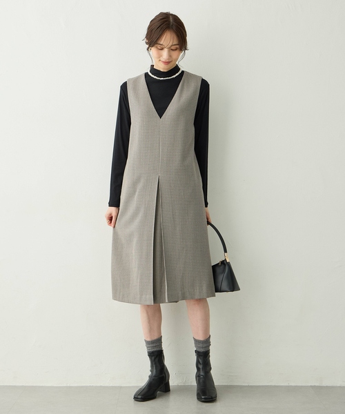 A/C DESIGN BY ALPHA CUBIC（エーシーデザインバイアルファキュービック）の「【ローズオイル加工】千鳥柄ジャンスカワンピース（ワンピース・レディース・ブラウン/ブラック・9号/11号）」の3枚目の写真