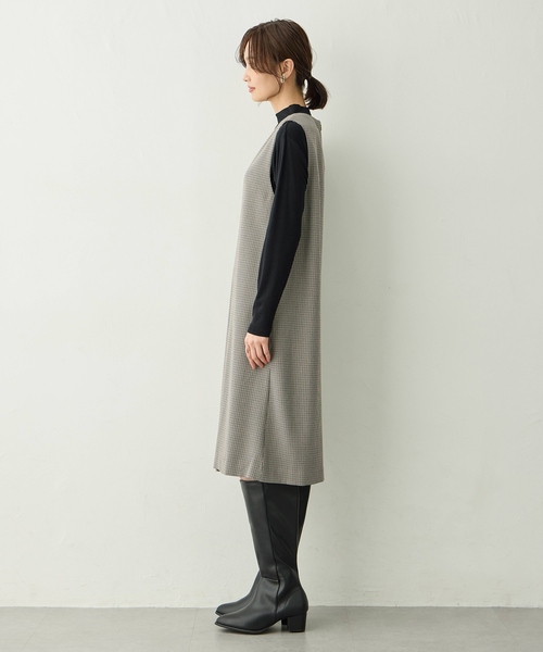 A/C DESIGN BY ALPHA CUBIC（エーシーデザインバイアルファキュービック）の「【ローズオイル加工】千鳥柄ジャンスカワンピース（ワンピース・レディース・ブラウン/ブラック・9号/11号）」の4枚目の写真