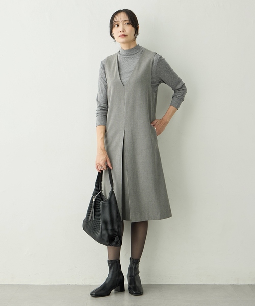 A/C DESIGN BY ALPHA CUBIC（エーシーデザインバイアルファキュービック）の「【ローズオイル加工】千鳥柄ジャンスカワンピース（ワンピース・レディース・ブラウン/ブラック・9号/11号）」の6枚目の写真