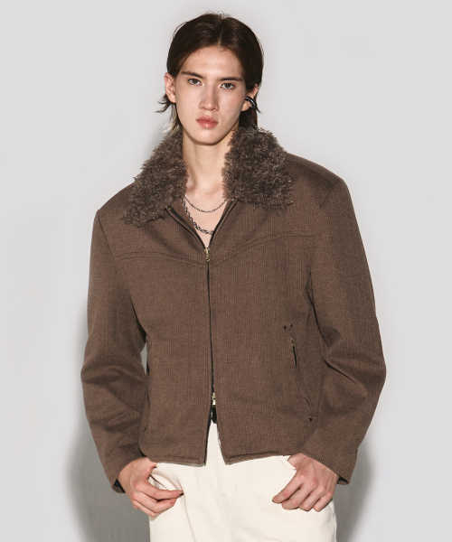 WESLEYHYUSTON(ウェズリーユーストン)の「Dust line fur collar herringbone jacket brown(その他アウター・メンズ・その他・MEDIUM/LARGE)」の2枚目の写真