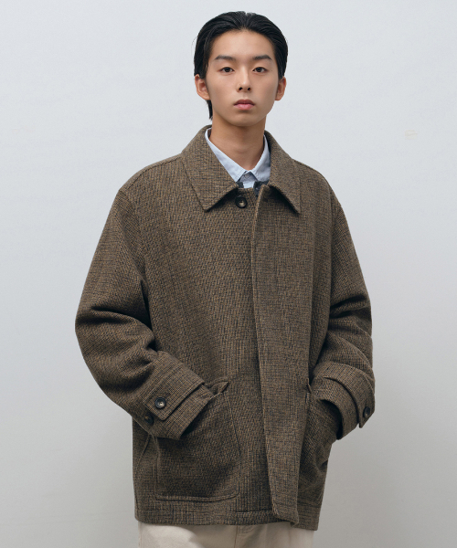 セール】ウールブレンドツイードオーバーサイズハーフバルマカンコート