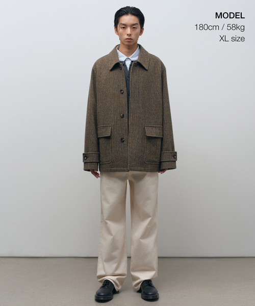 セール】ウールブレンドツイードオーバーサイズハーフバルマカンコート