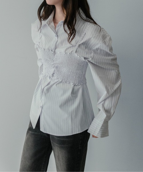 on:nue（オンニュ）の「【on:nue】[着用動画あり！/3way仕様] シャツ×ビスチェ レイヤードストライプシャツ（シャツ/ブラウス・レディース・ブルー/ホワイト・FREE）」の12枚目の写真