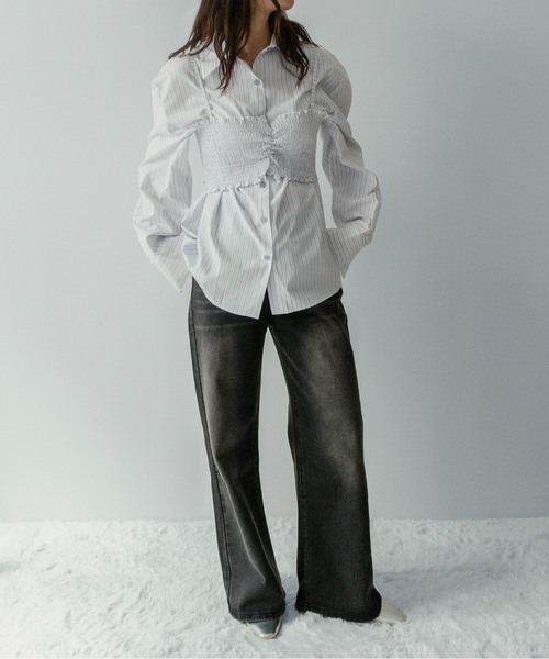 on:nue（オンニュ）の「【on:nue】[着用動画あり！/3way仕様] シャツ×ビスチェ レイヤードストライプシャツ（シャツ/ブラウス・レディース・ブルー/ホワイト・FREE）」の17枚目の写真