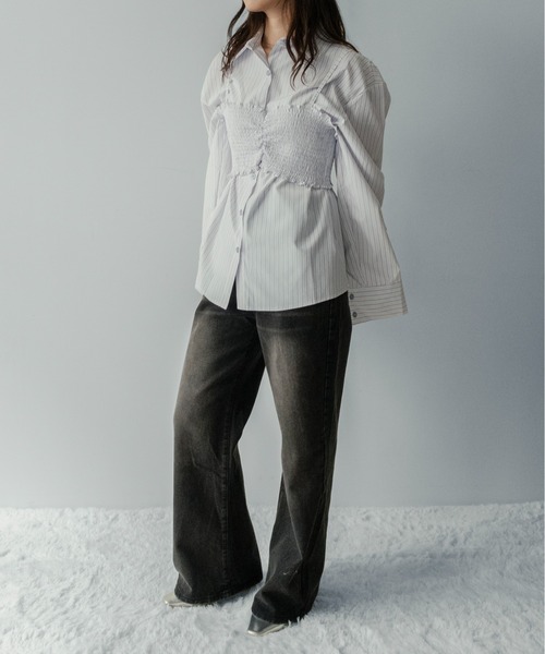 on:nue（オンニュ）の「【on:nue】[着用動画あり！/3way仕様] シャツ×ビスチェ レイヤードストライプシャツ（シャツ/ブラウス・レディース・ブルー/ホワイト・FREE）」の18枚目の写真