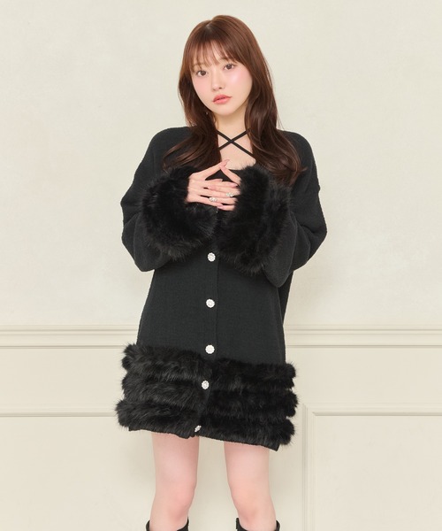 セール】【8周年記念アイテム】ビジューボタンファーカーディガン