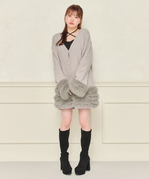 セール】【8周年記念アイテム】ビジューボタンファーカーディガン